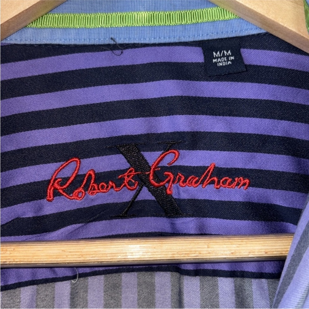 Robert Graham Purple Black Stripe Shirt Reverse Paisley Cuff - Picture 6 of 8